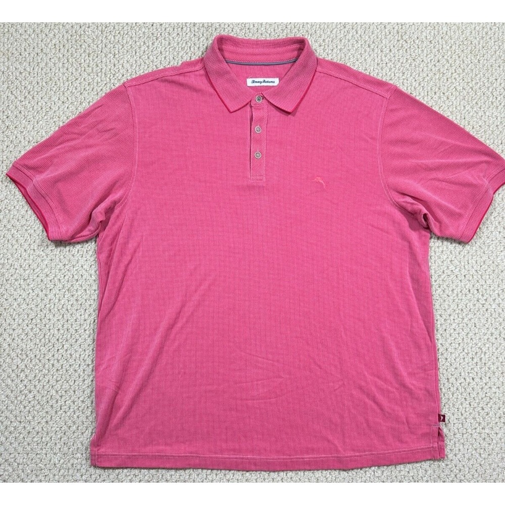 Tommy Bahama Polo Mens XL Pink IslandZone Grid Modal Polyester Tech Beach Shirt